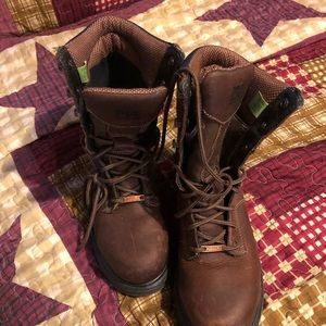 Womens 7.5 Timberland waterproof, steal toed boots